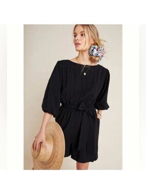Anthropologie Francesca Balloon-Sleeved Romper black textured Size S (Z561)